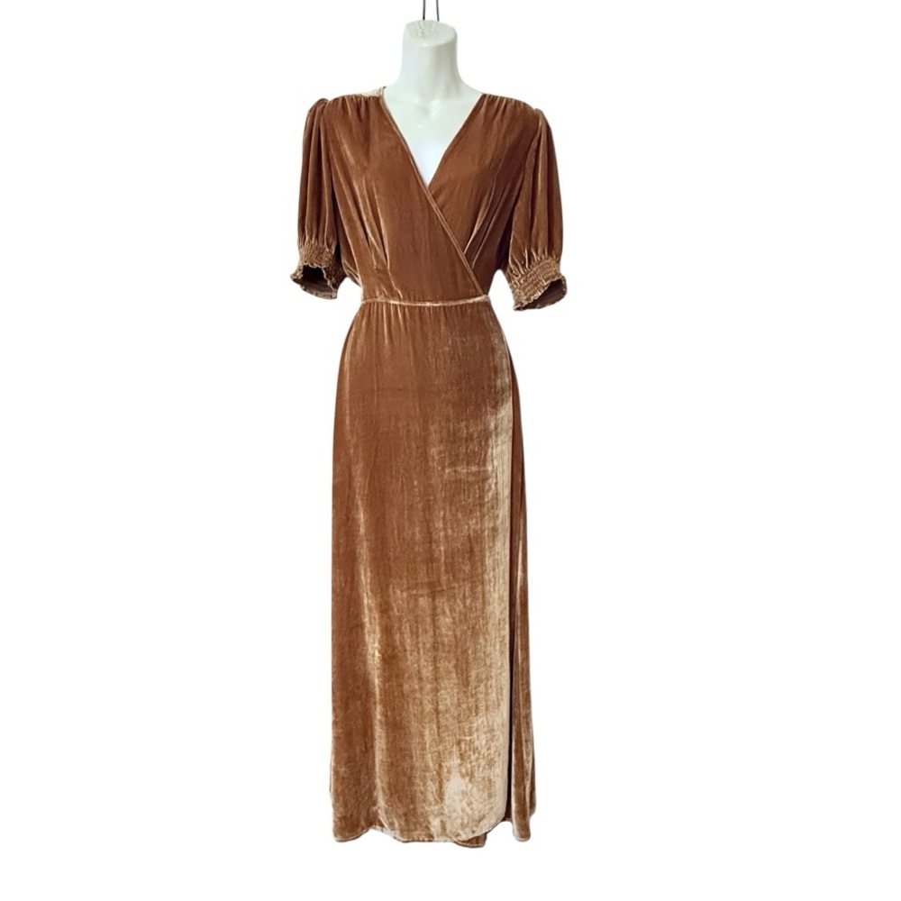 Reformation Elegant Gold Velvet Wrap maxi Dress size large - Picture 2 of 6